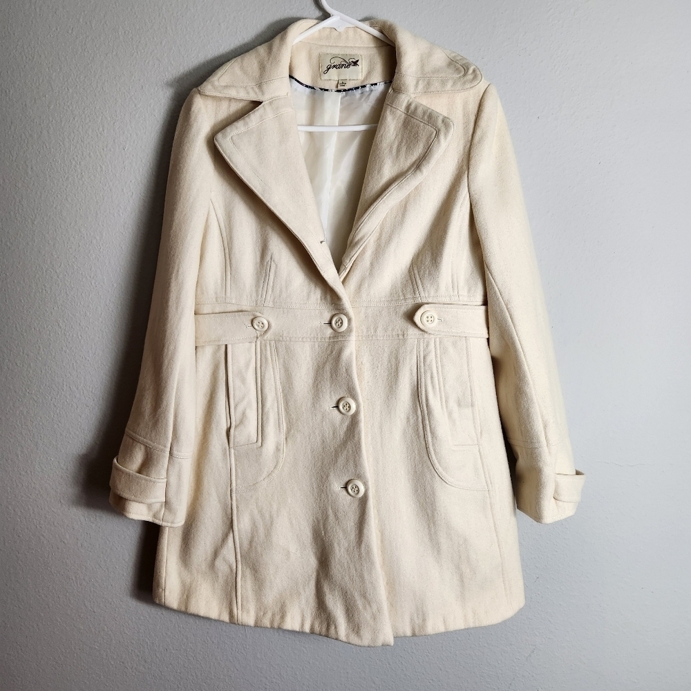Grane Womens Y2K Wool Blend Cream Buttonfront Coat-Size L